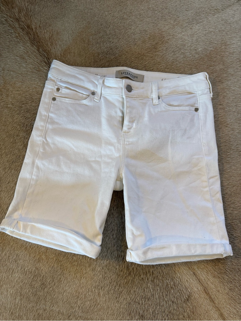 Liverpool Jeans Company White Cuffed Bermuda Shorts - Women's